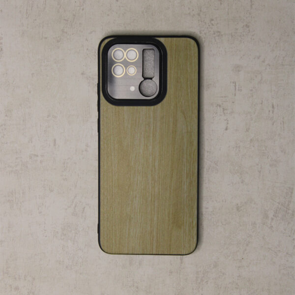 Plain Wooden style back cover for redmi 10C with smooth curved edges